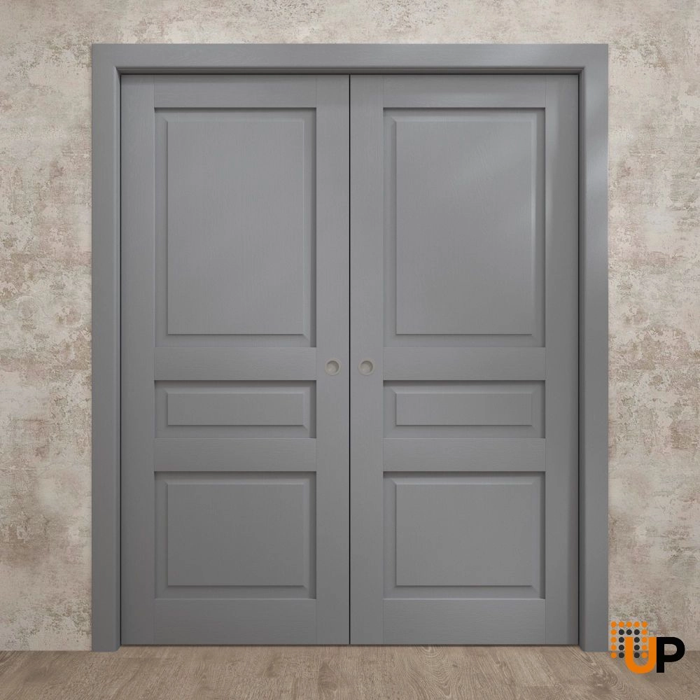 Double solid core sliding interior pocket double door | Ego 5012 EGO Painted Grey Oak | 64 x 96 (2* 32x96) photo#2
