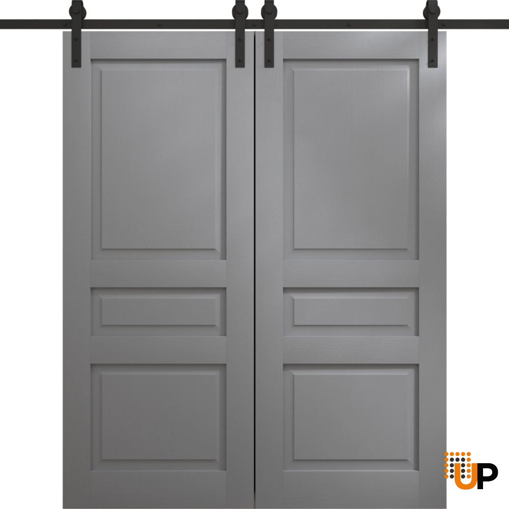 Double solid core sliding french interior barn double door | Ego 5012 EGO Painted Grey Oak | 36 x 80 (2* 18x80) photo#1