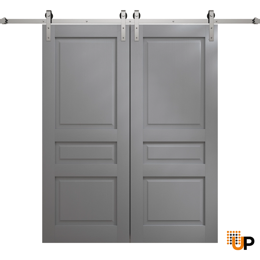 Double solid core sliding french interior barn double door | Ego 5012 EGO Painted Grey Oak | 56 x 80 (2* 28x80) photo#1