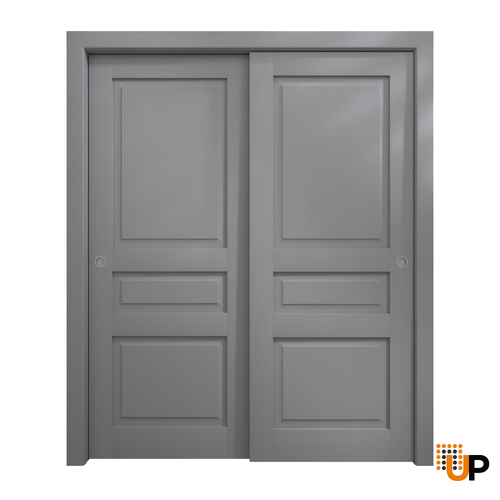 Double solid core sliding interior closet bypass door | Ego 5012 EGO Painted Grey Oak | 48 x 80 (2* 24x80) photo#1