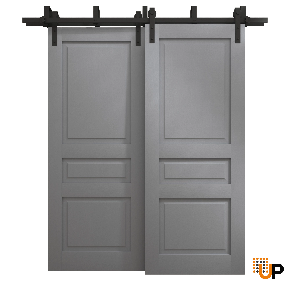 Double solid core sliding interior barn bypass door | Ego 5012 EGO Painted Grey Oak | 72 x 80 (2* 36x80) photo#1