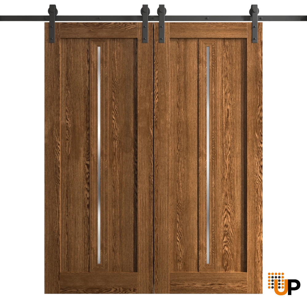 Double solid core sliding french interior barn double door | Ego 5014  EGO Cognac Oak | 36 x 80 (2* 18x80) photo#1