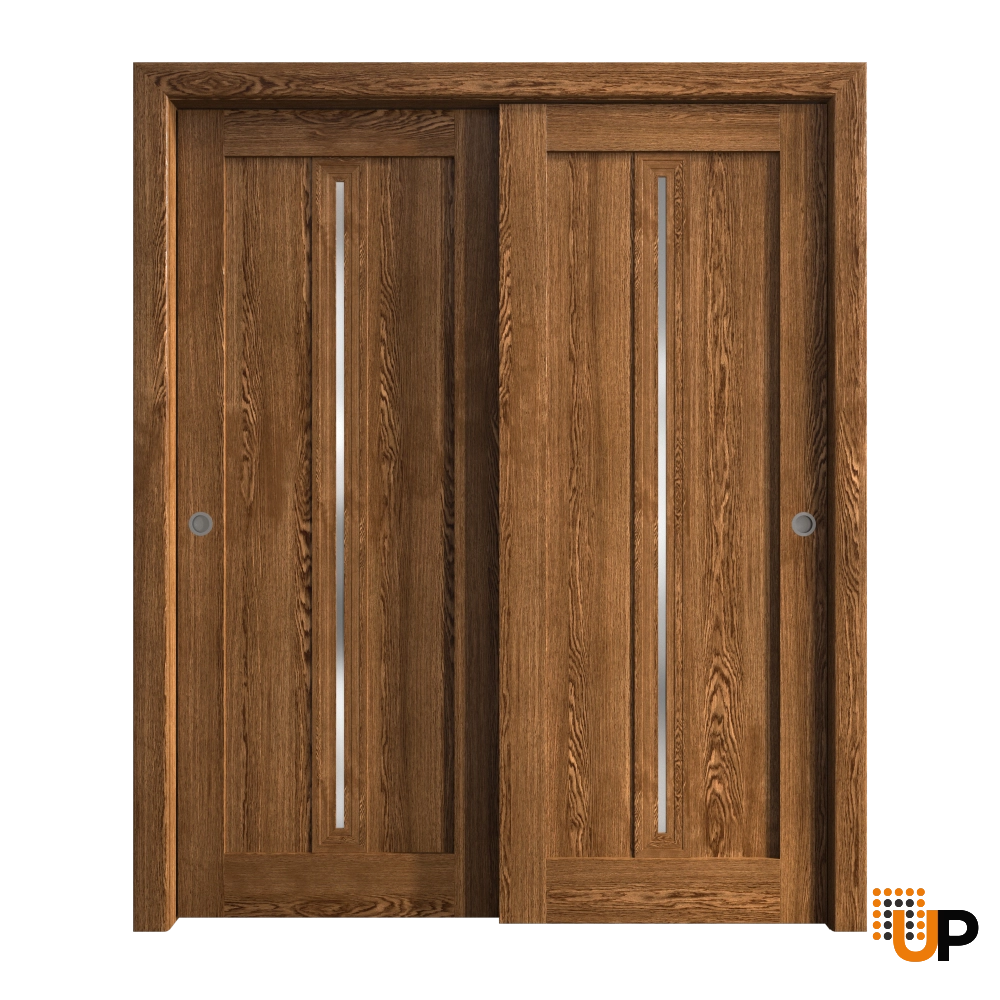 Double solid core sliding interior closet bypass door | Ego 5014  EGO Cognac Oak | 36 x 84 (2* 18x84) photo#1