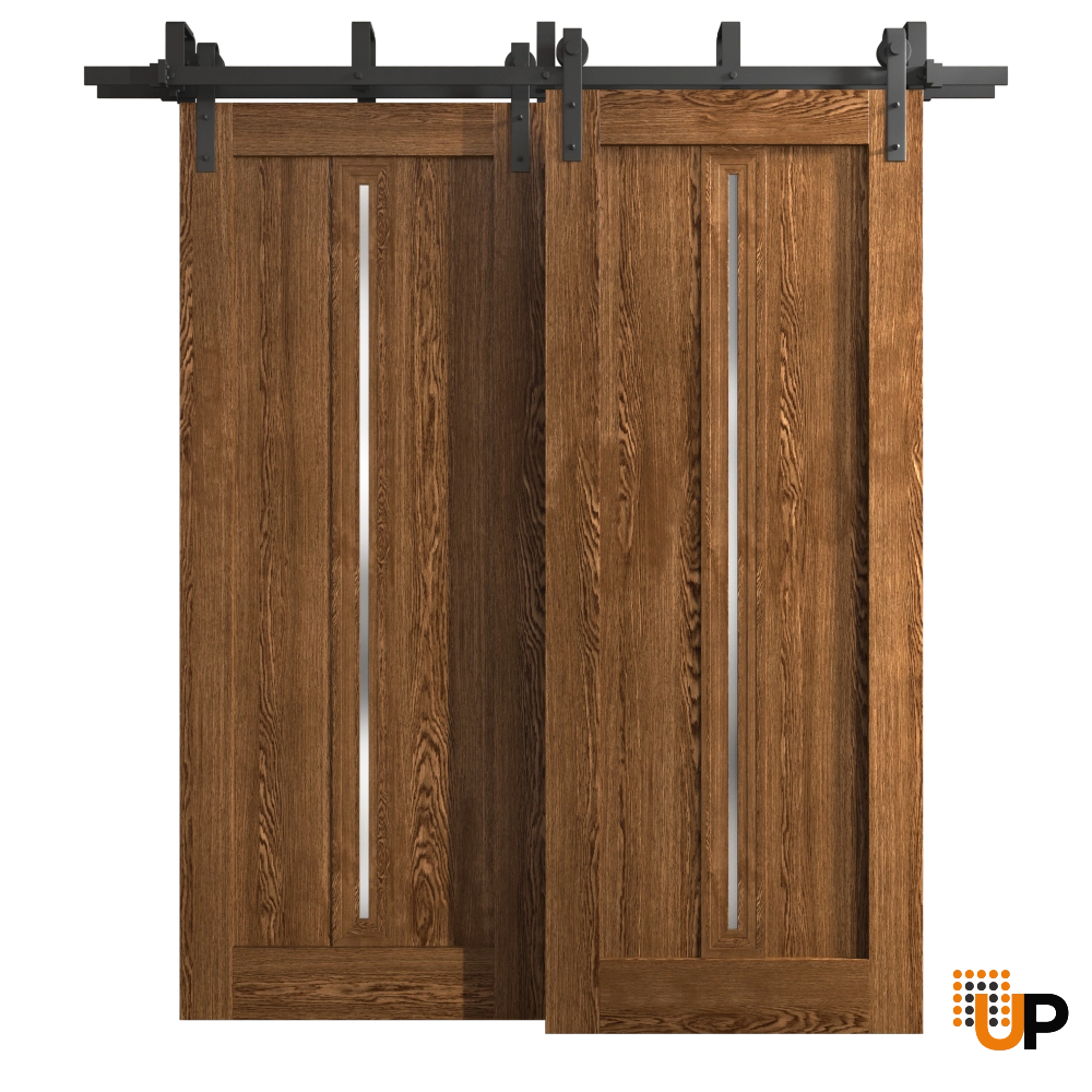 Double solid core sliding interior barn bypass door | Ego 5014  EGO Cognac Oak | 36 x 96 (2* 18x96) photo#1