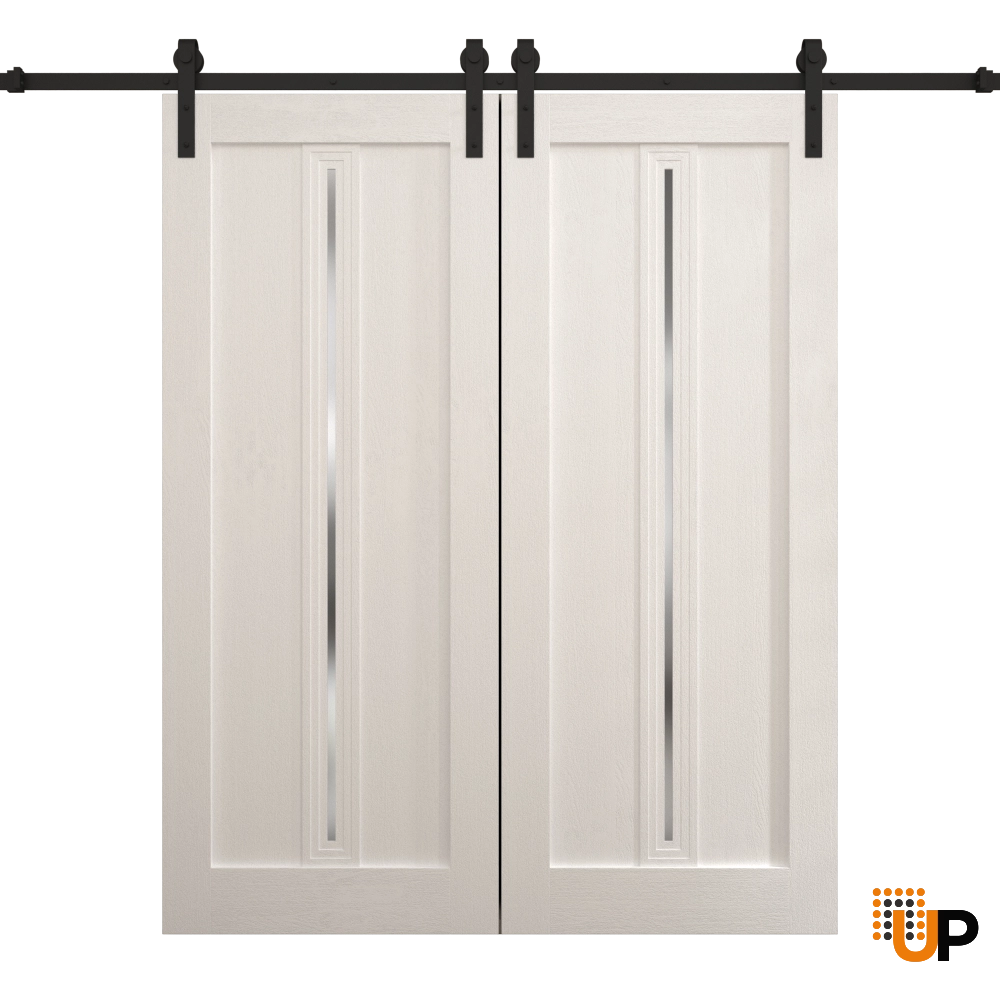Double solid core sliding french interior barn double door | Ego 5014  EGO Painted White Oak | 84 x 80 (2* 42x80) photo#1