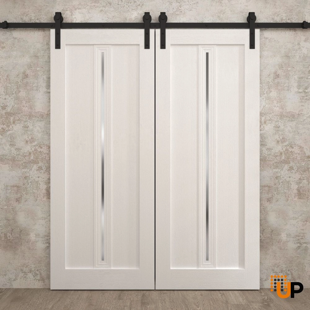 Double solid core sliding french interior barn double door | Ego 5014  EGO Painted White Oak | 84 x 80 (2* 42x80) photo#2