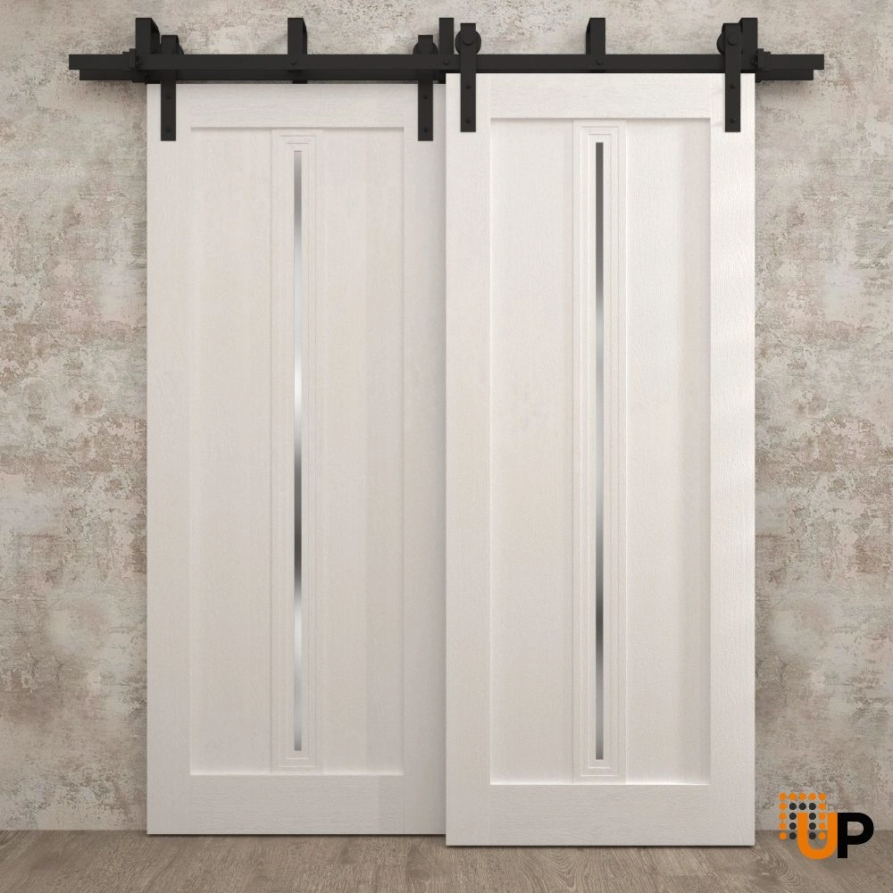Double solid core sliding interior barn bypass door | Ego 5014  EGO Painted White Oak | 36 x 80 (2* 18x80) photo#2