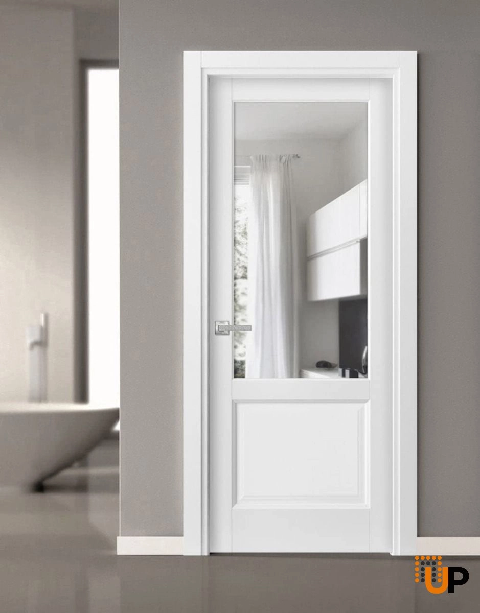 Single solid core classic interior swing door with clear glass | Lucia 1533 White | 18 x 80 photo#3