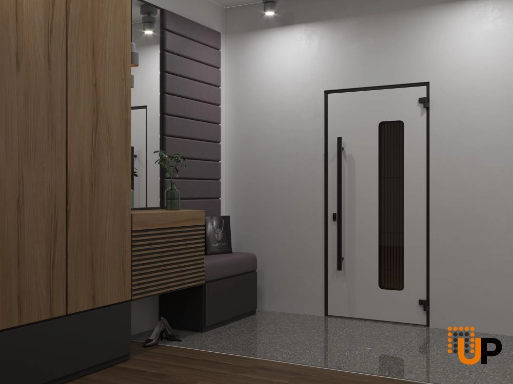 Single swing metal-aluminum modern exterior door with triplex | Ronex 0511 Bronze Oak | 36 x 80 photo#4