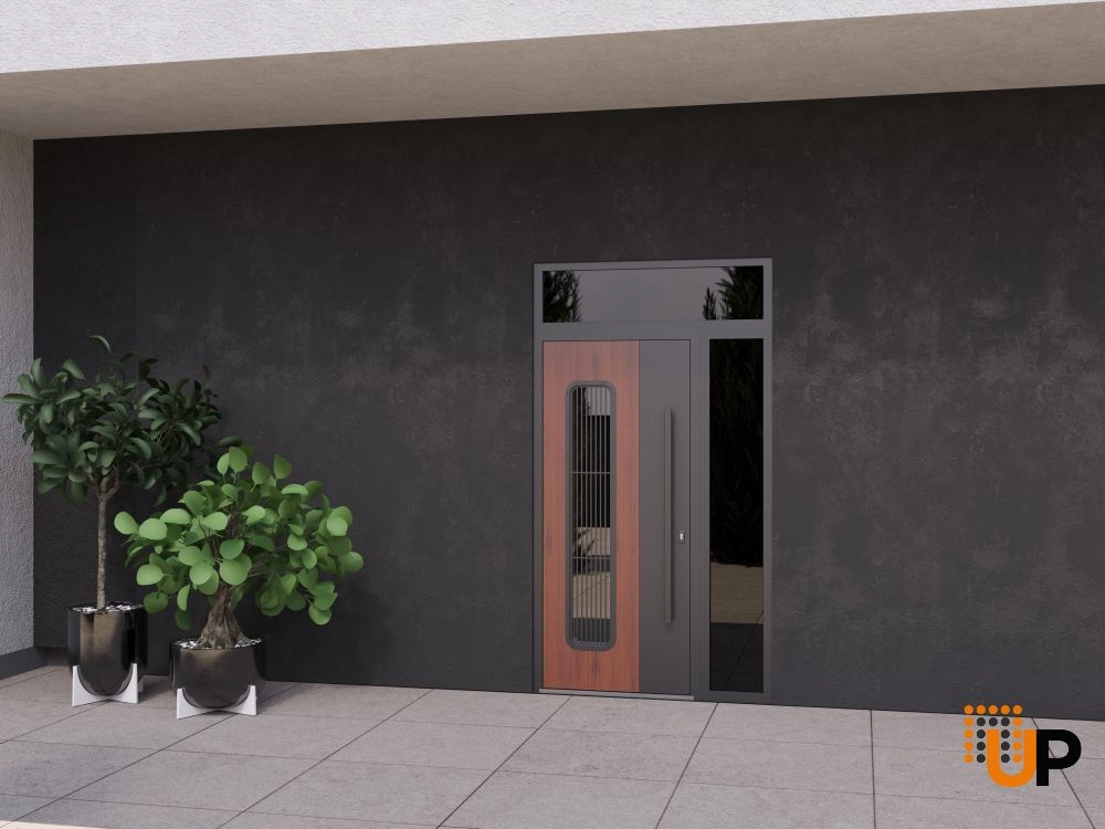 Single swing metal-aluminum modern exterior door with triplex glass | Ronex 0511 Bronze Oak | 48 x 92 (36+12 x 80+12) photo#3