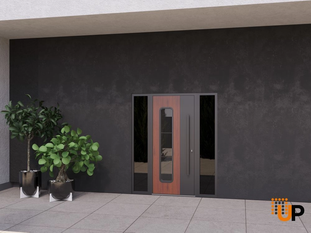 Single swing metal-aluminum modern exterior door with triplex glass | Ronex 0511 Bronze Oak | 60 x 80 (12+36+12 x 80) photo#3