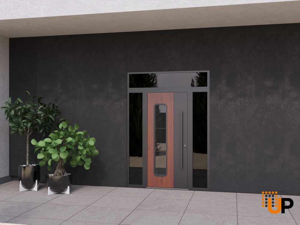 Single swing metal-aluminum modern exterior door with triplex | Ronex 0511 Bronze Oak | 60 x 92 (12+36+12 x 80+12) photo#3