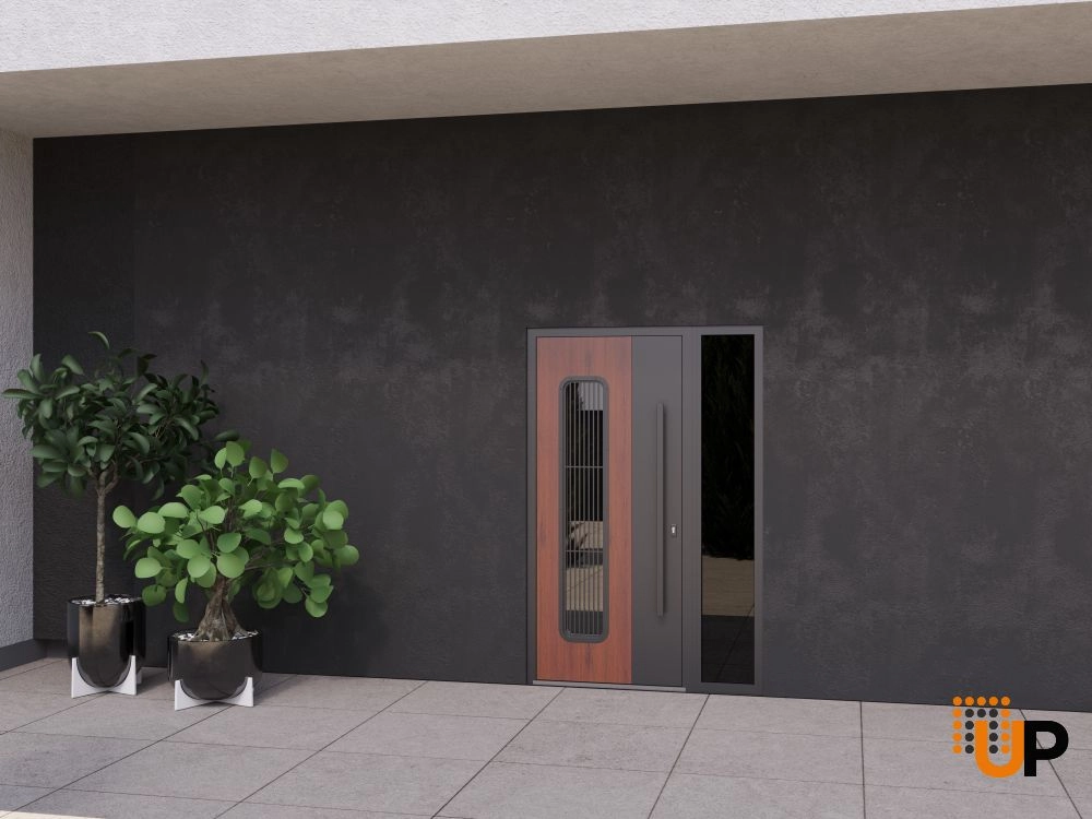 Single swing metal-aluminum modern exterior door with triplex glass | Ronex 0511 Bronze Oak | 48 x 80 (36+12 x 80) photo#3