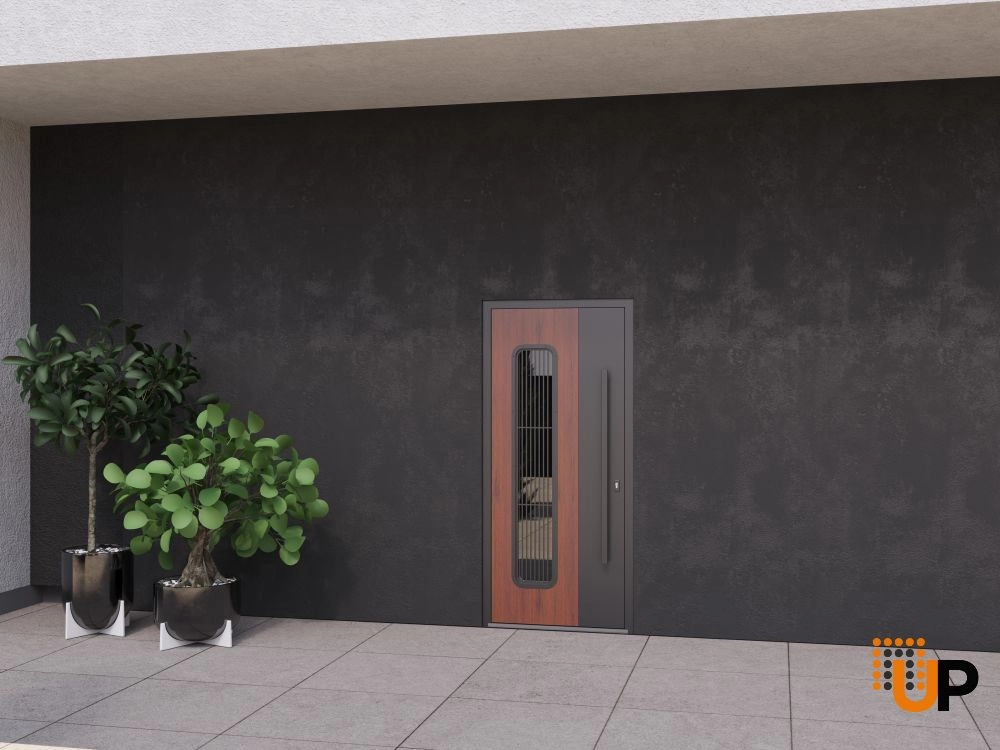 Single swing metal-aluminum modern exterior door with triplex | Ronex 0511 Bronze Oak | 36 x 80 photo#3