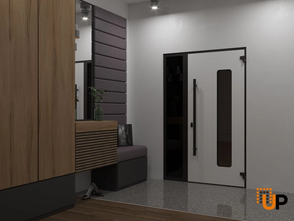 Single swing metal-aluminum modern exterior door with triplex glass | Ronex 0511 Bronze Oak | 48 x 80 (36+12 x 80) photo#4