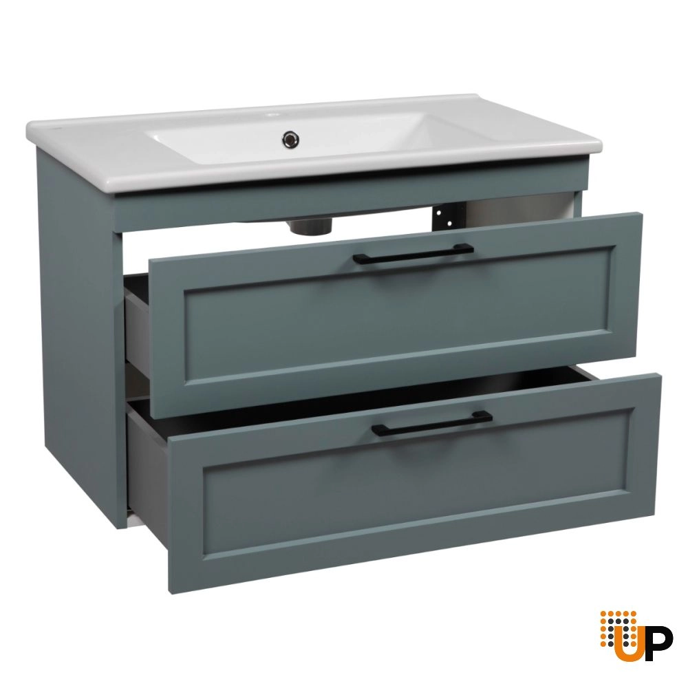 Modern Wall-Mount Bathroom Vanity with Washbasin | Palm Beach Green Matte Collection | Non-Toxic Fire-Resistant MDF-26" photo#3