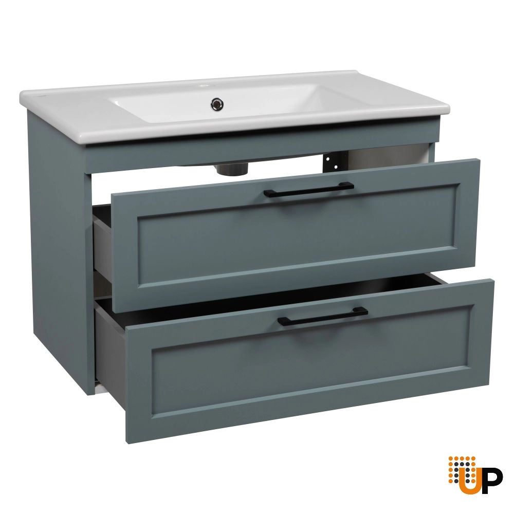 Modern Wall-Mounted Bathroom Vanity with Washbasin | Palm Beach Green Matte Collection | Non-Toxic Fire-Resistant MDF-34" photo#4