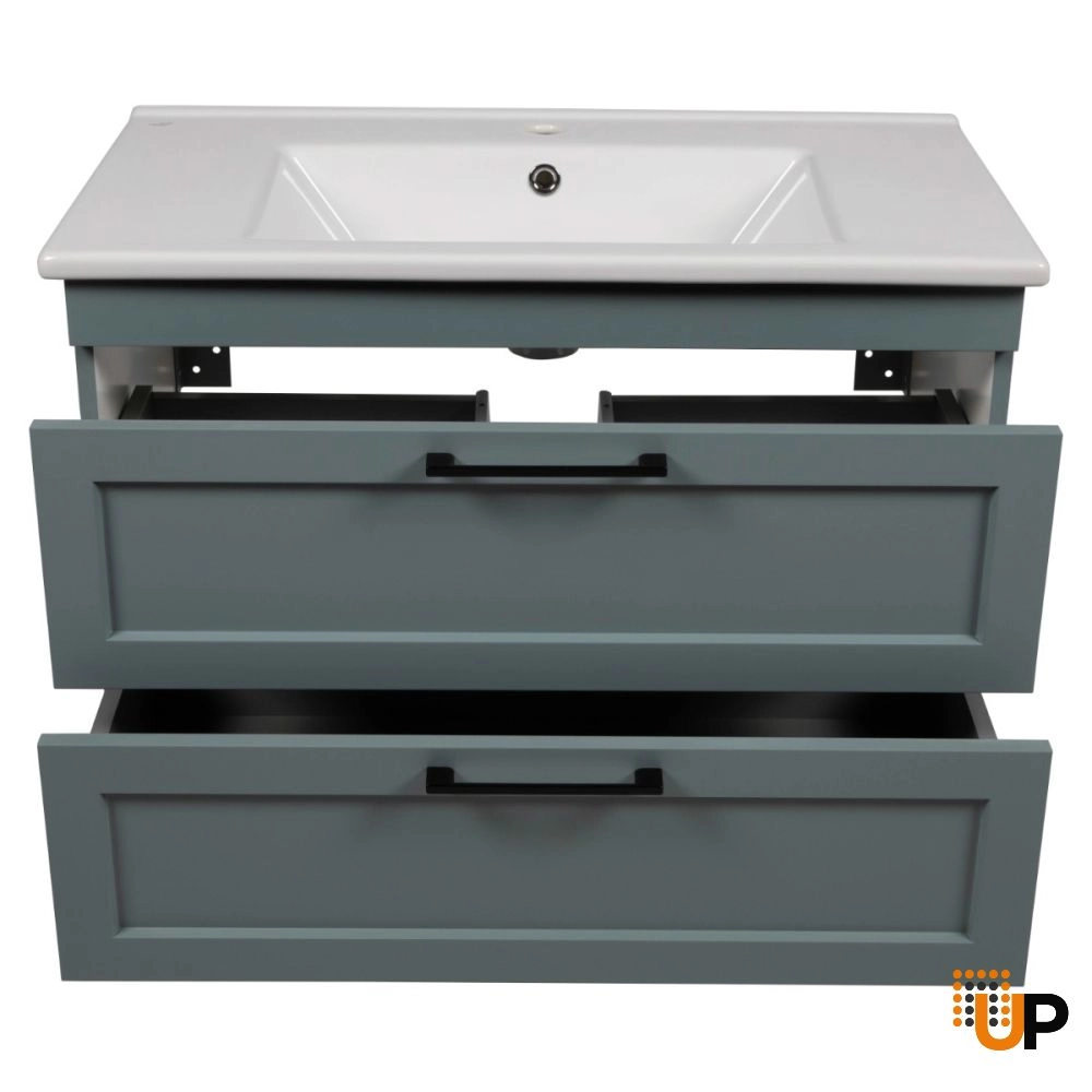 Modern Wall-Mount Bathroom Vanity with Washbasin | Palm Beach Green Matte Collection | Non-Toxic Fire-Resistant MDF-26" photo#4