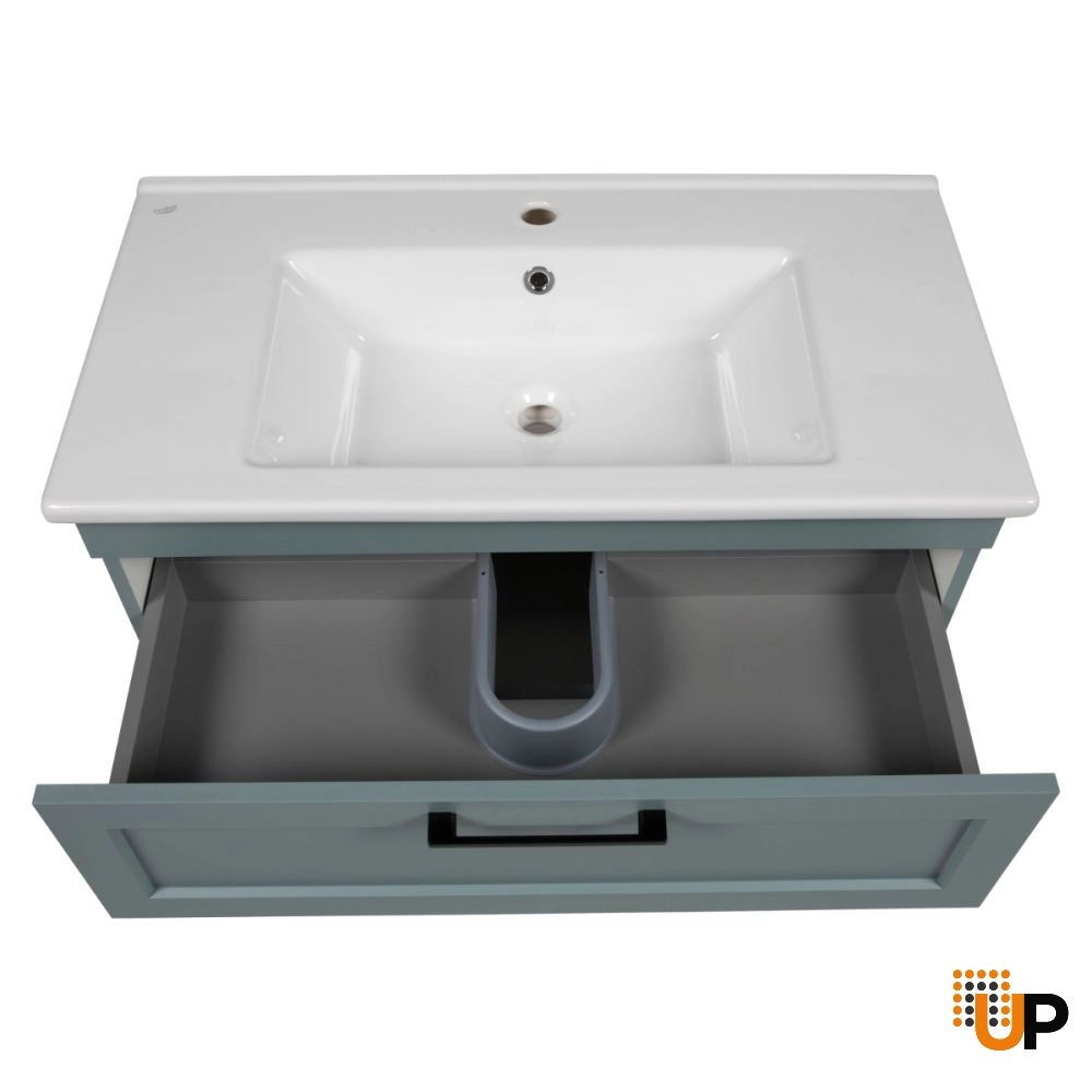 Modern Wall-Mount Bathroom Vanity with Washbasin | Palm Beach Green Matte Collection | Non-Toxic Fire-Resistant MDF-26" photo#5