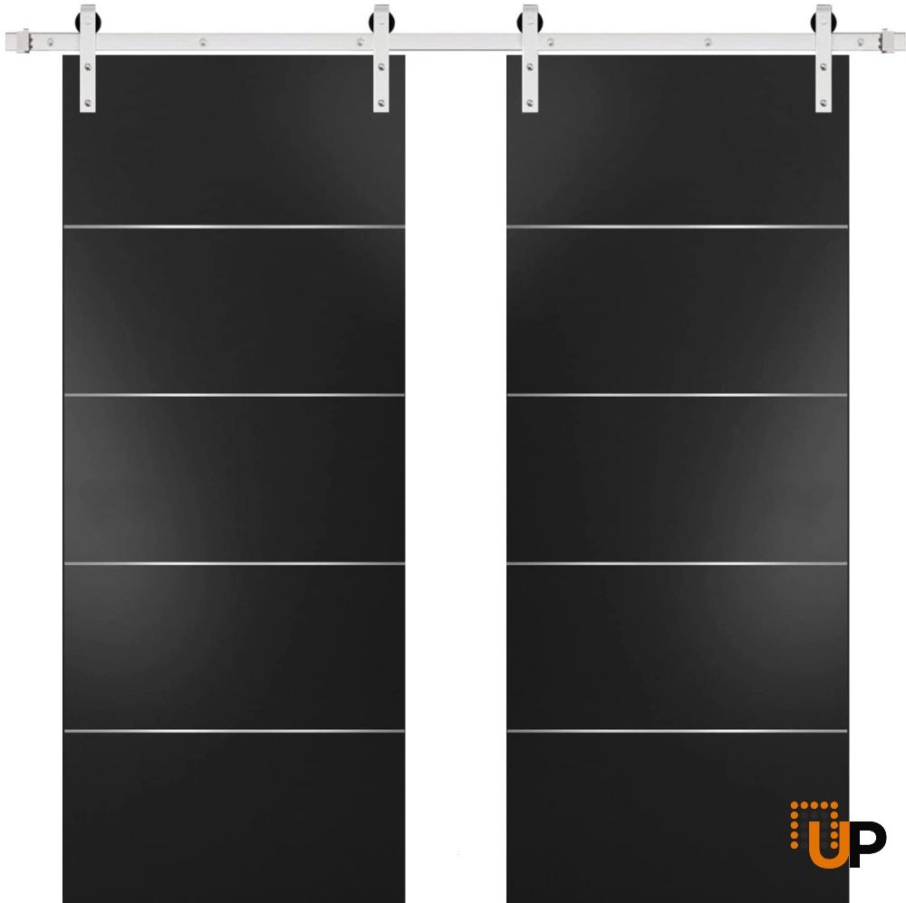 Double solid wood with honeycomb sliding french interior barn double door | Planum 0020 Black Matte | 36 x 80 (2* 18x80) photo#1