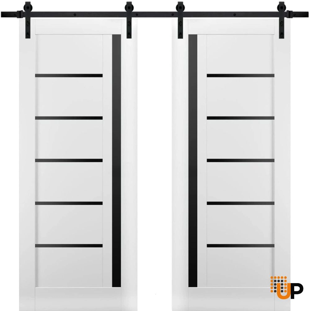 Double mdf sliding french interior barn double door with black glass | Quadro 4588 White | 36 x 80 (2* 18x80) photo#1
