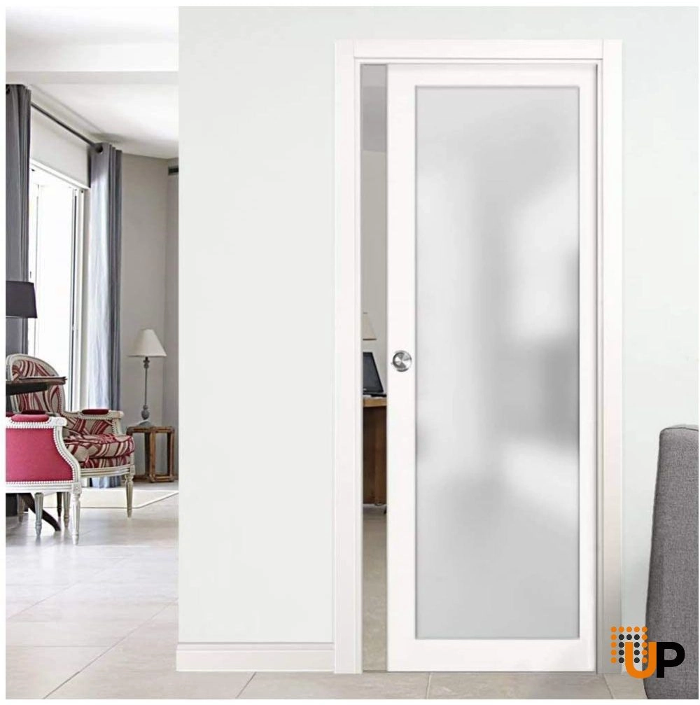 Single solid core sliding luxury interior pocket door with frosted glass | Planum 2102 White | 30 x 80 photo#2