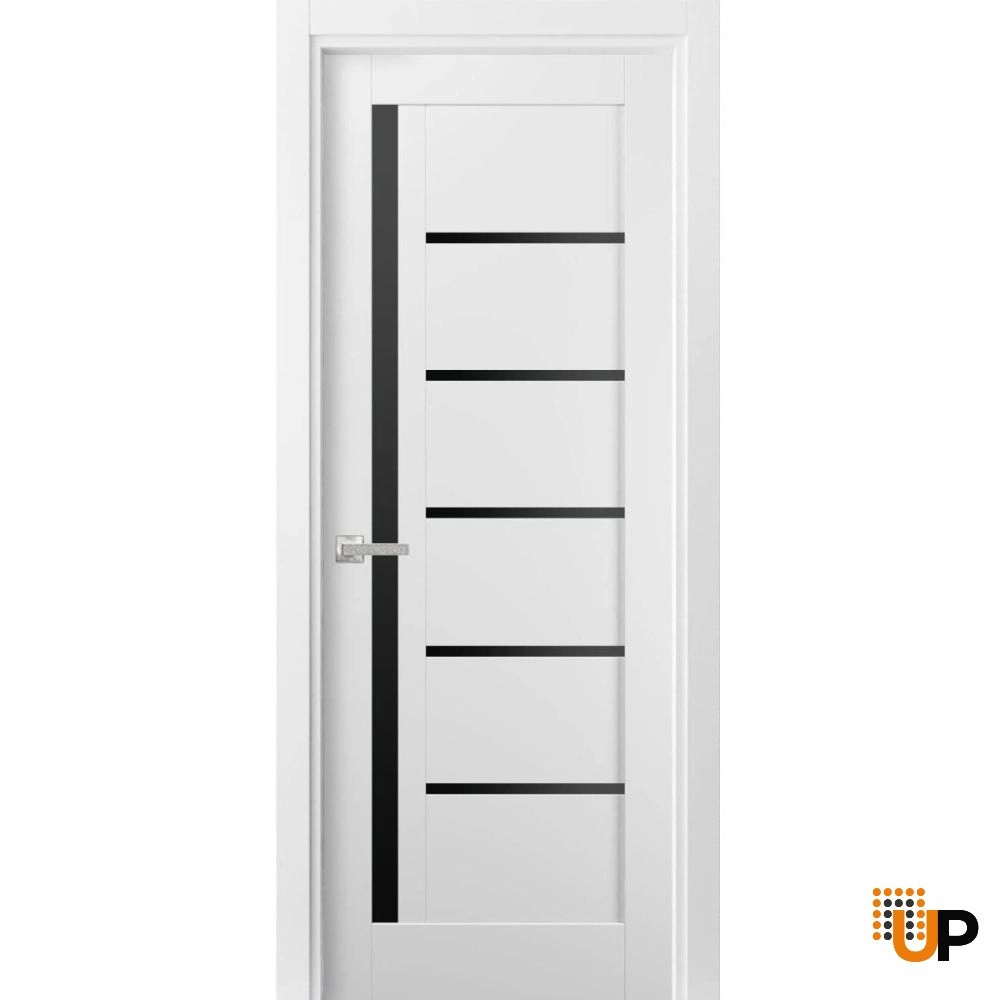 Single mdf modern interior swing door with black glass | Quadro 4588 White | 18 x 80 photo#1