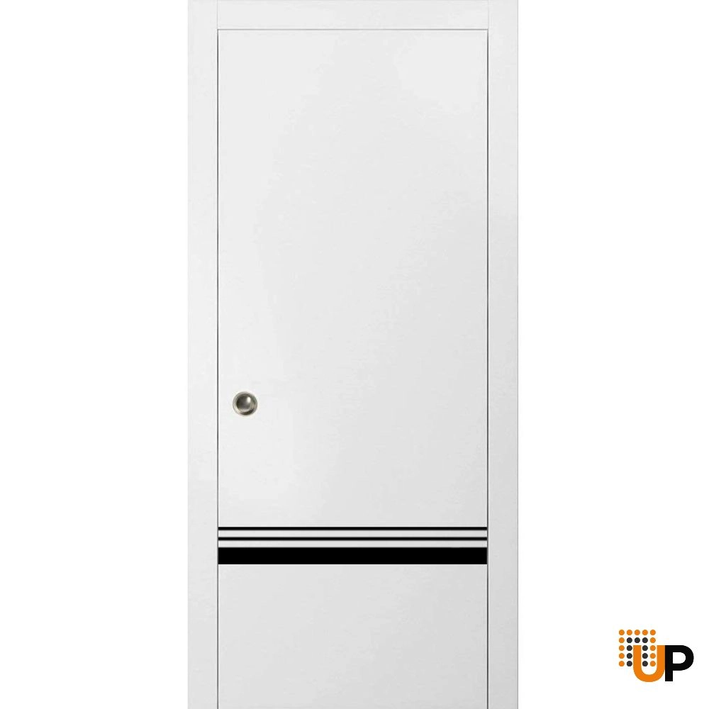 Single solid wood with honeycomb sliding modern interior pocket door | Planum 0012 White | 18 x 80 photo#1