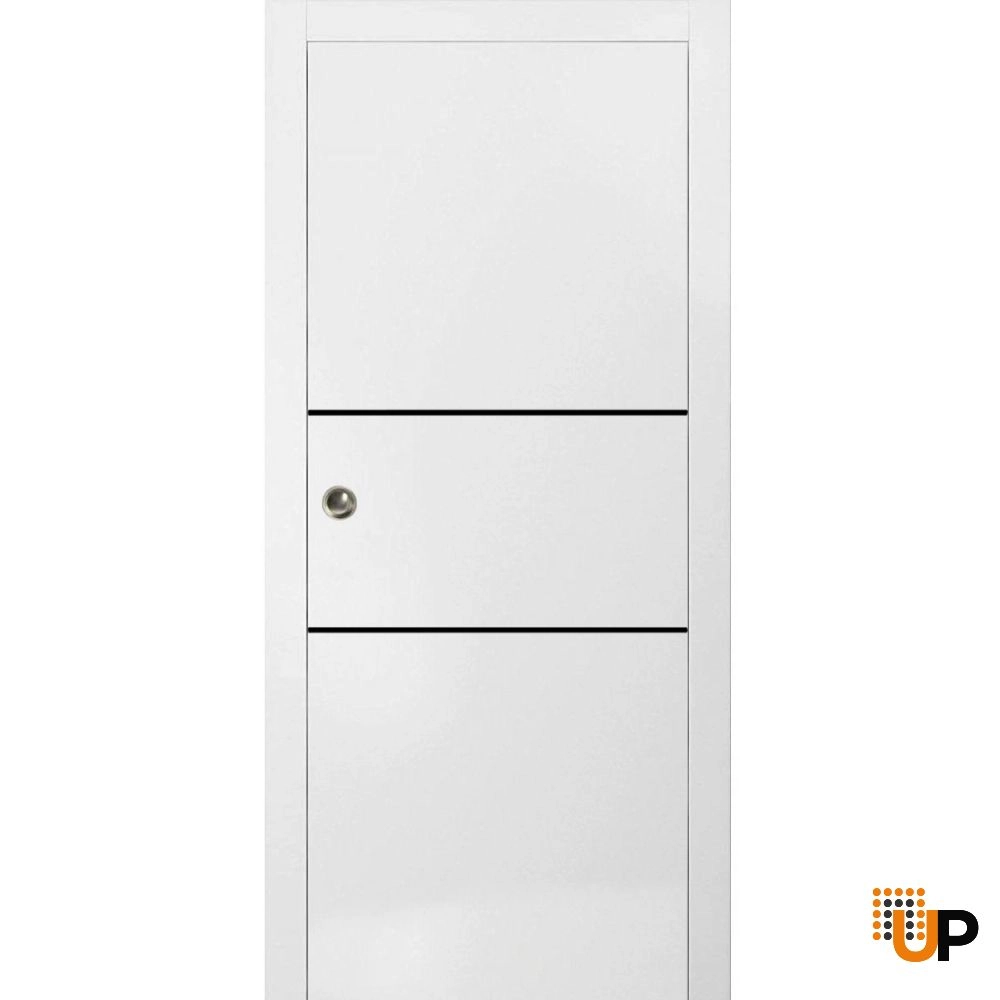 Single solid wood with honeycomb sliding modern interior pocket door | Planum 0014 White | 18 x 80 photo#1