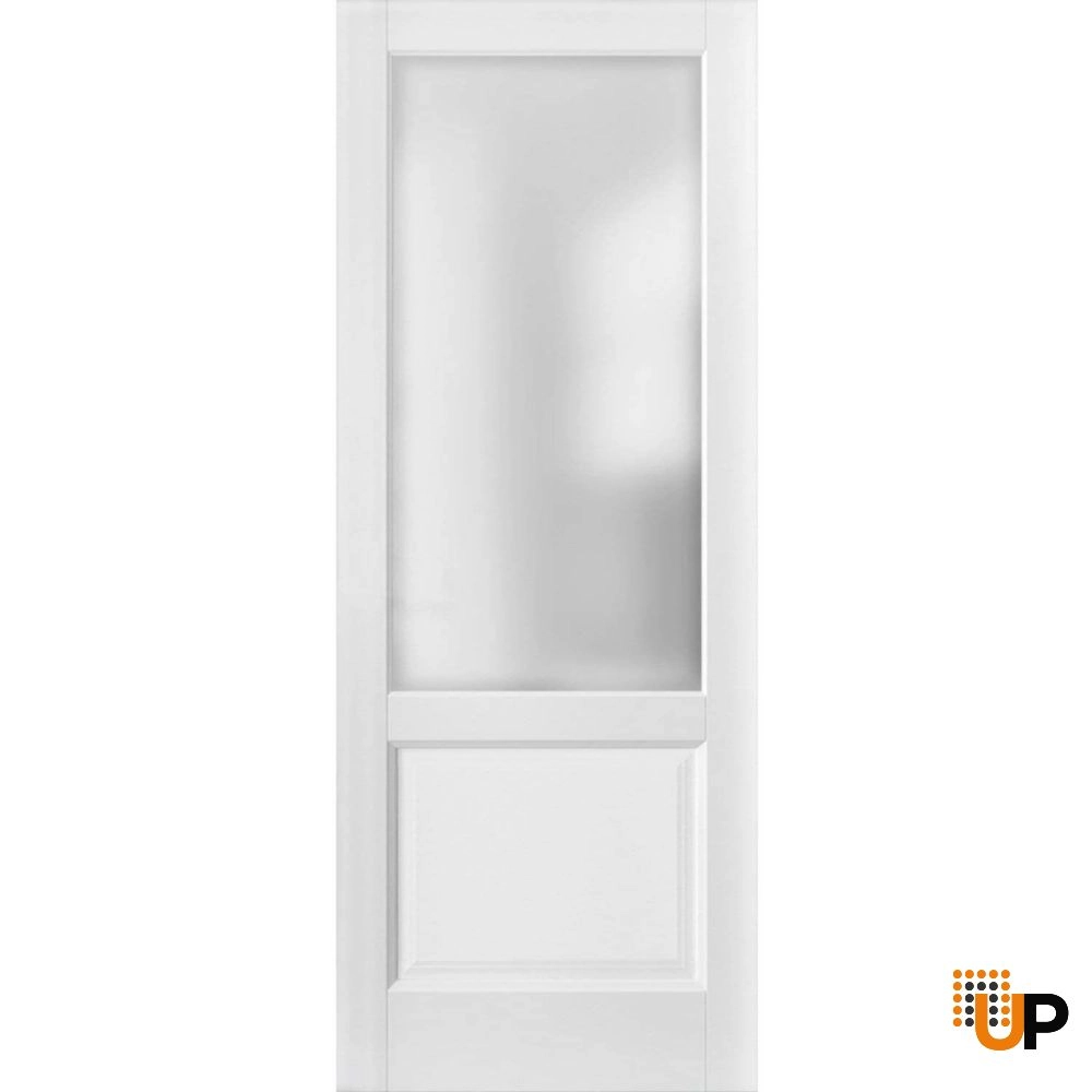 Single solid core classic interior door slab with frosted glass | Lucia 22 White | 18 x 80 photo#1
