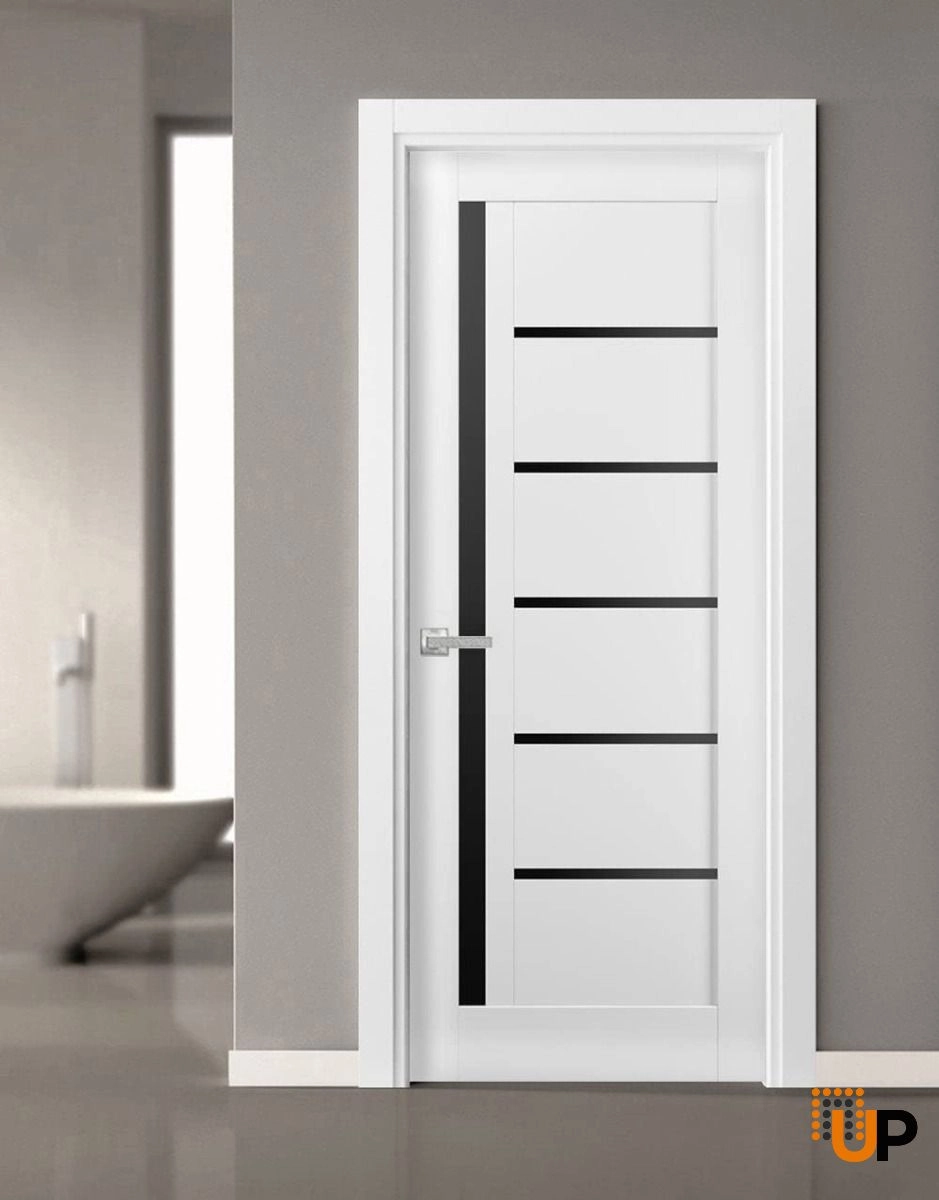 Single mdf modern interior swing door with black glass | Quadro 4588 White | 18 x 80 photo#2