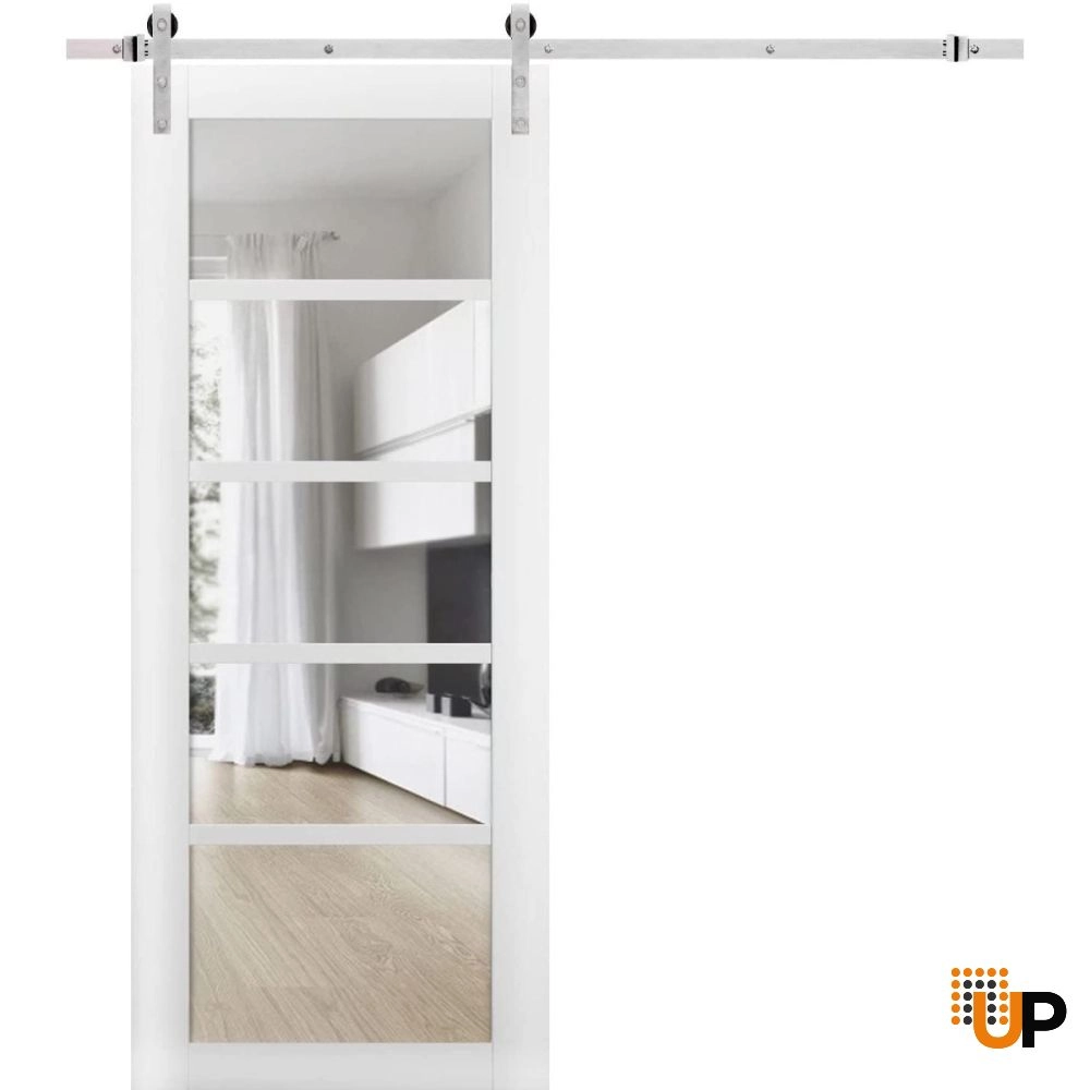 Single mdf sliding luxury interior barn door with clear glass | Quadro 4522 White | 18 x 80 photo#1