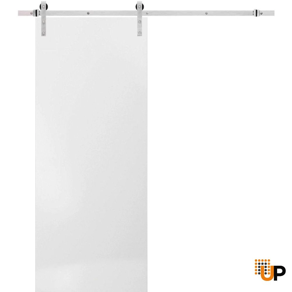 Single solid wood with honeycomb sliding modern interior barn door | Planum 0010 White | 18 x 80 photo#1
