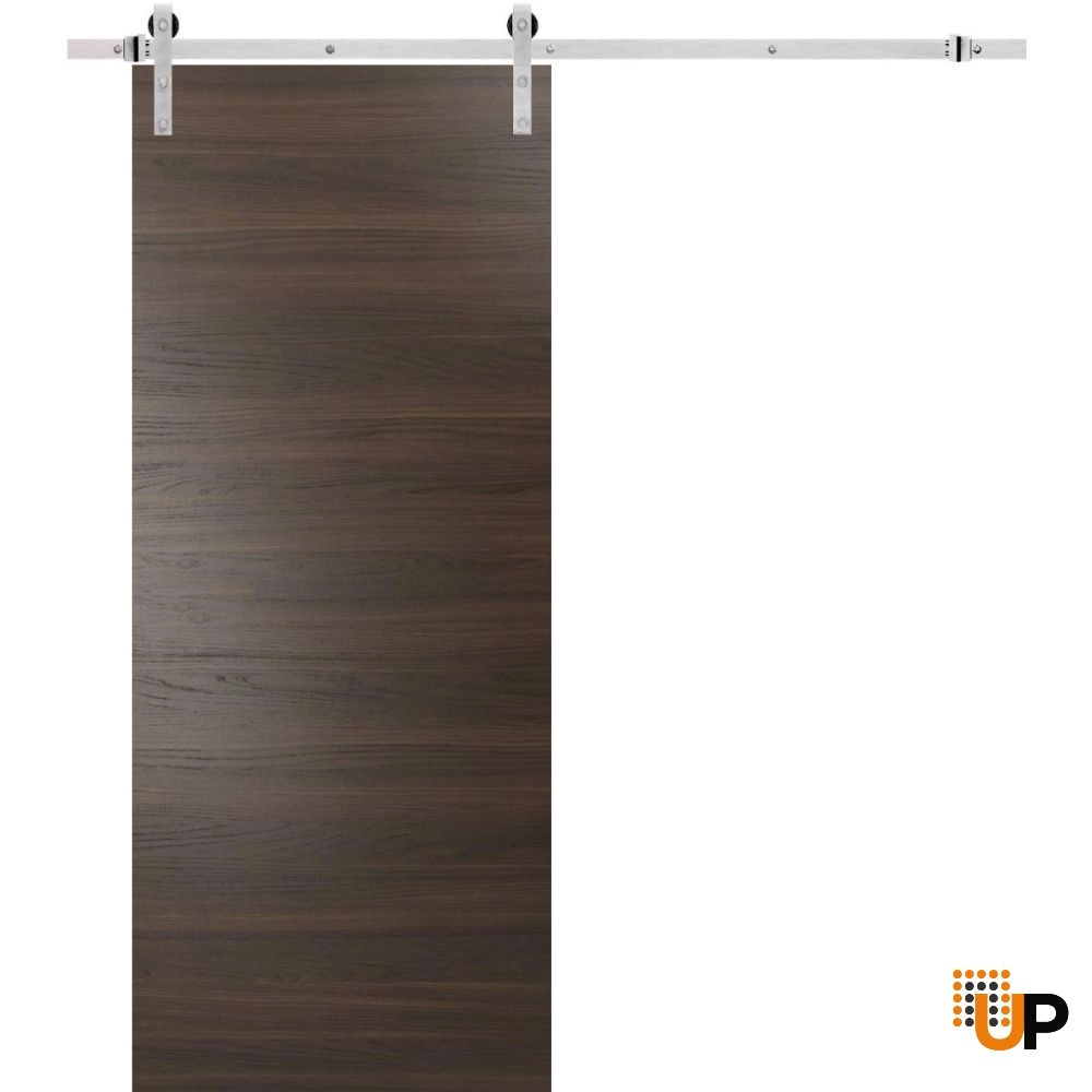 Single solid wood with honeycomb sliding modern interior barn door | Planum 0010 Chocolate Ash | 18 x 80 photo#2