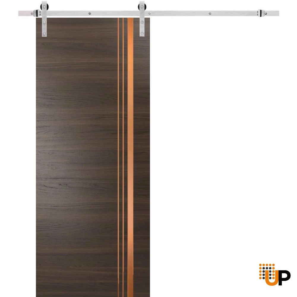 Single solid wood with honeycomb sliding modern interior barn door | Planum 1010 Chocolate Ash | 18 x 80 photo#1