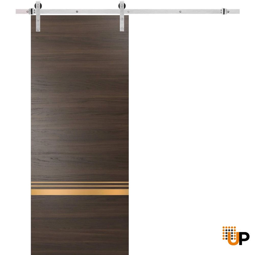 Single solid wood with honeycomb sliding modern interior barn door | Planum 2010 Chocolate Ash | 18 x 80 photo#1