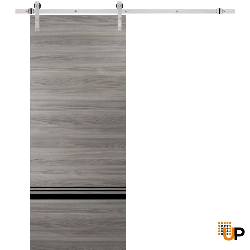 Single solid wood with honeycomb sliding modern interior barn door | Planum 0012 Ginger Ash | 18 x 80 photo#1