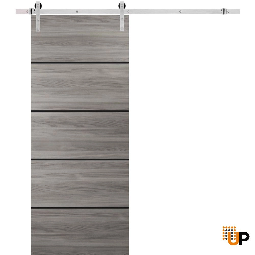 Single solid wood with honeycomb sliding modern interior barn door | Planum 0015 Ginger Ash | 18 x 80 photo#1