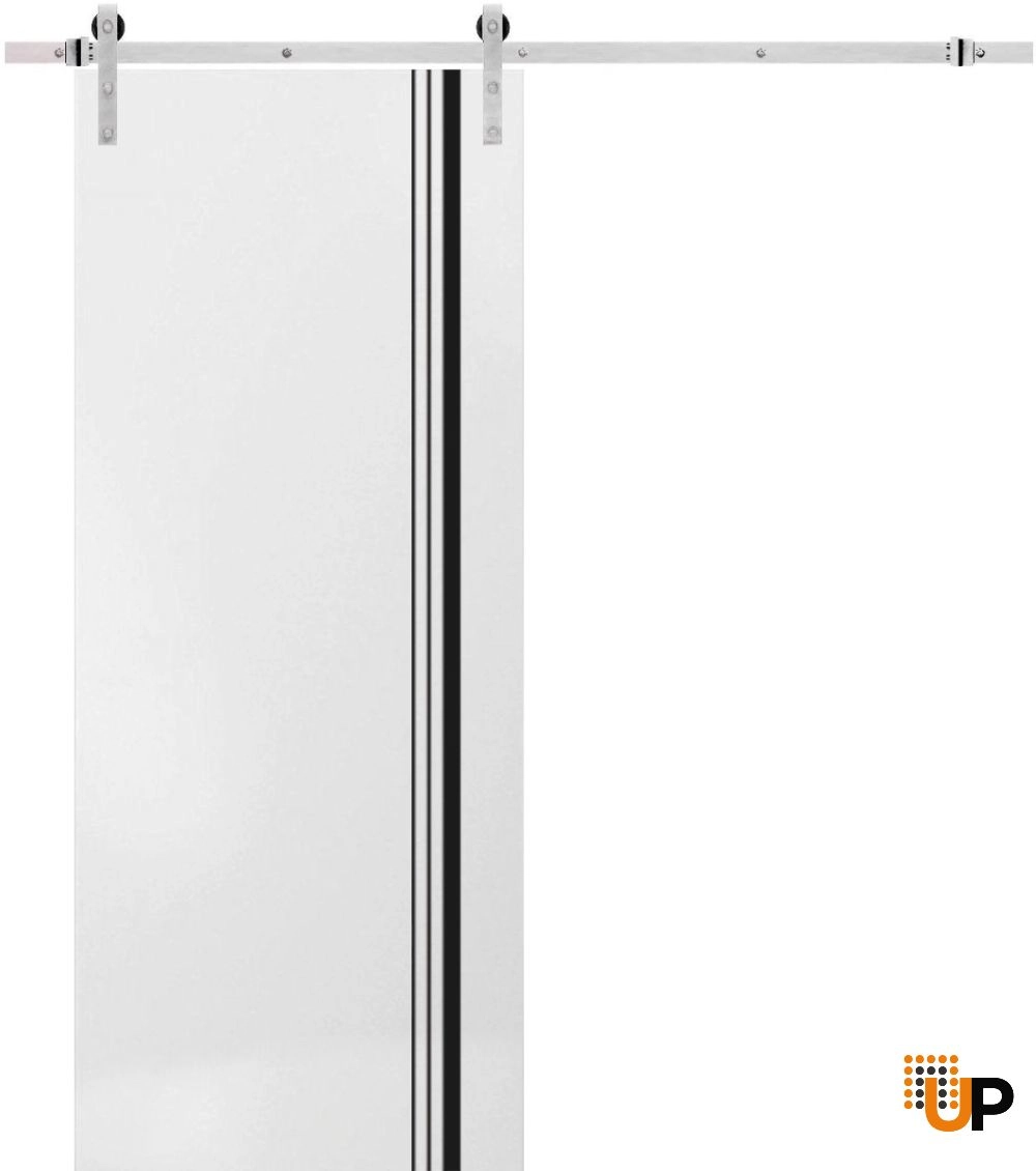 Single solid wood with honeycomb sliding modern interior barn door | Planum 0011 White | 18 x 80 photo#1