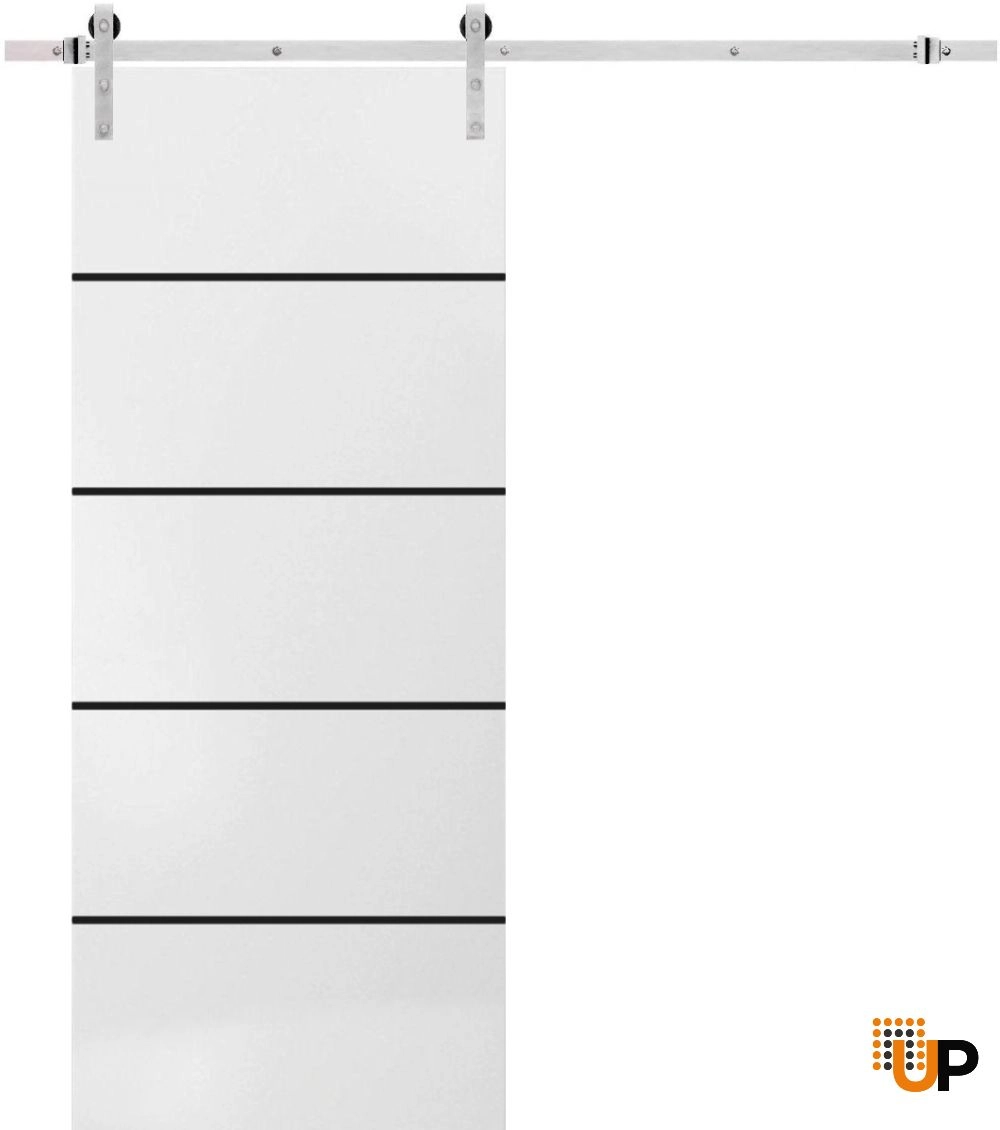 Single solid wood with honeycomb sliding modern interior barn door | Planum 0015 White | 18 x 80 photo#1