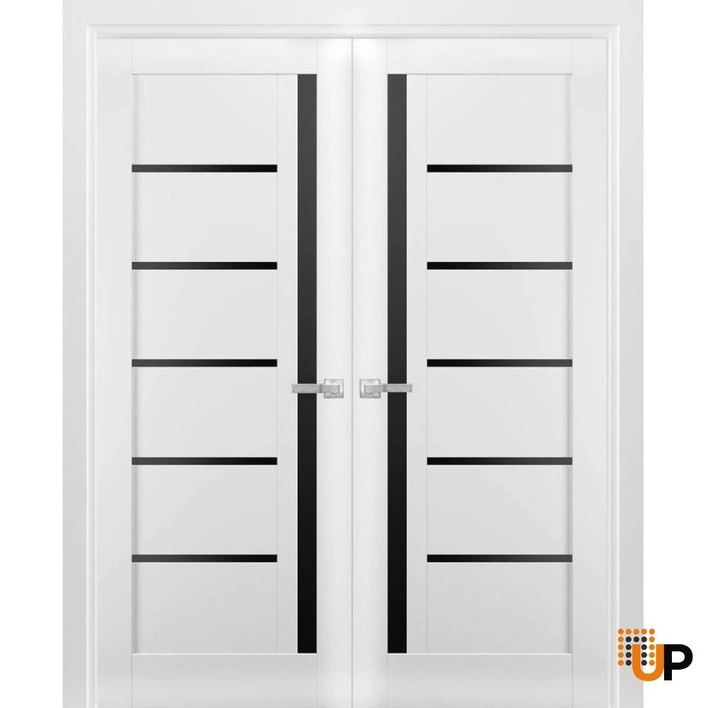 Double mdf french interior swing double door with black glass | Quadro 4588 White | 36 x 80 (2* 18x80) photo#1
