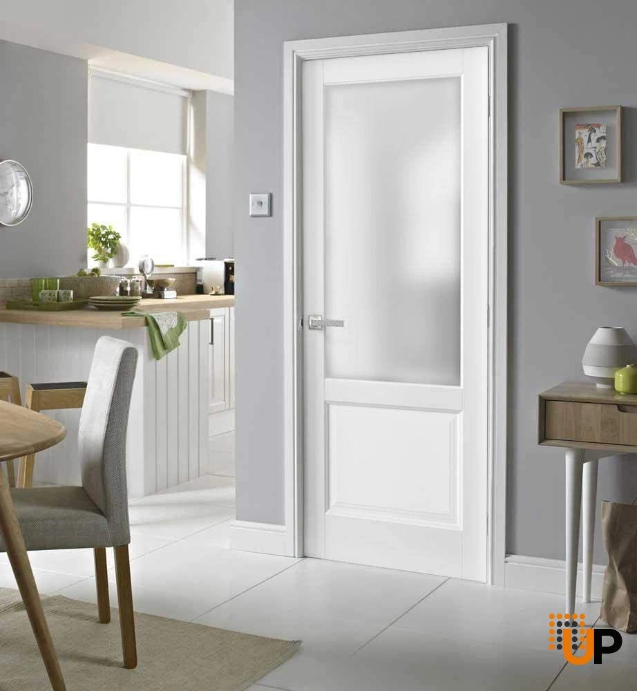Single solid core classic interior door slab with frosted glass | Lucia 22 White | 18 x 80 photo#3