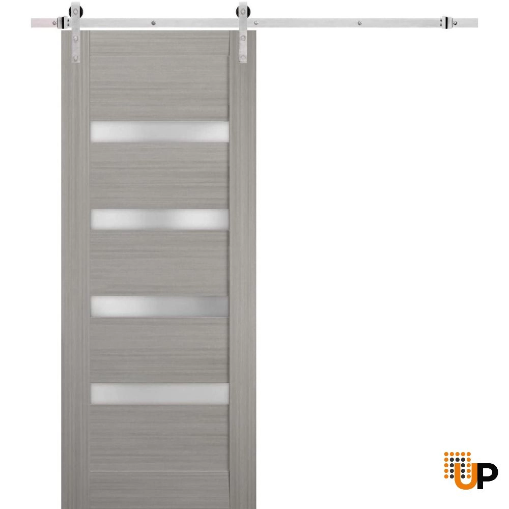 Single mdf sliding modern interior barn door with frosted glass | Quadro 4113 Ginger Ash | 18 x 80 photo#1