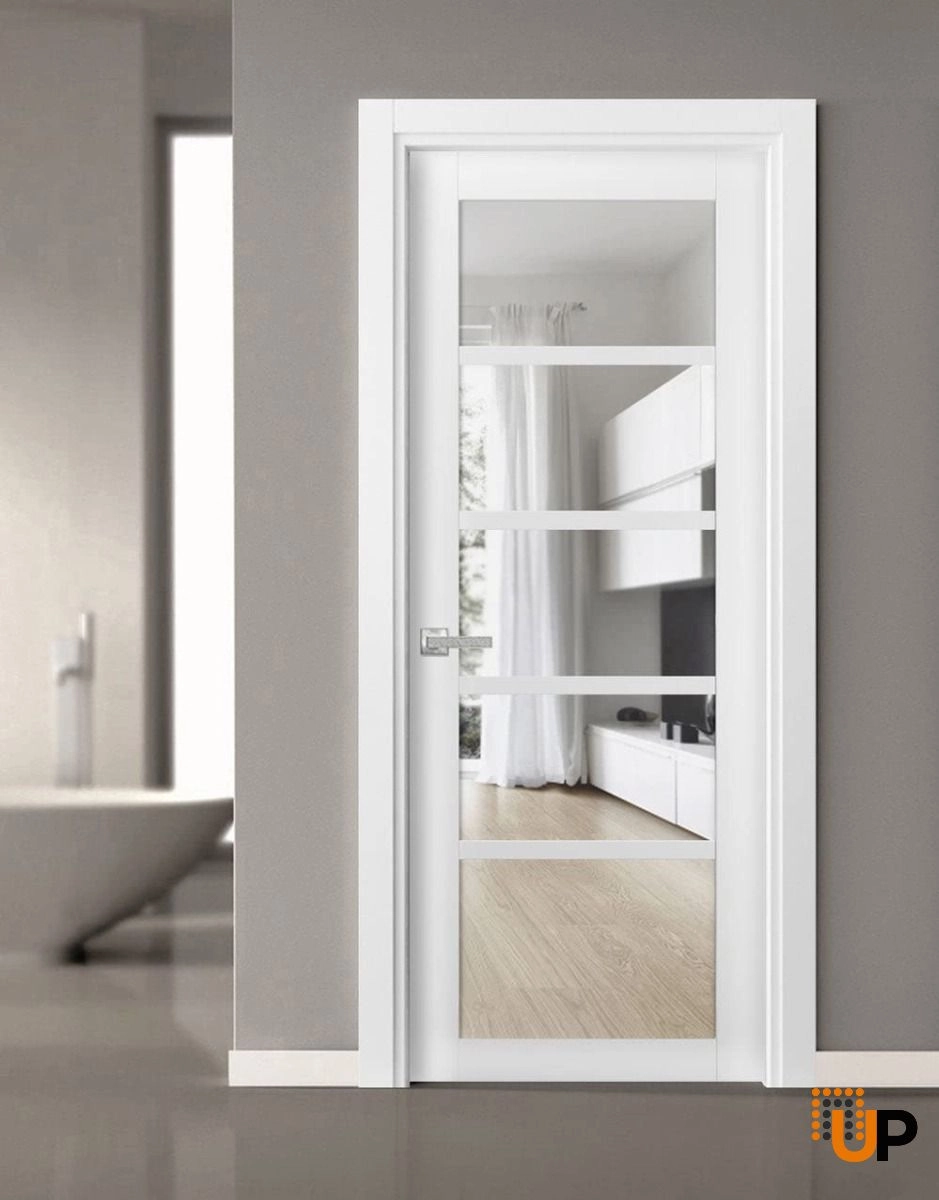 Single mdf luxury interior door slab with clear glass | Quadro 4522 White | 18 x 80 photo#2