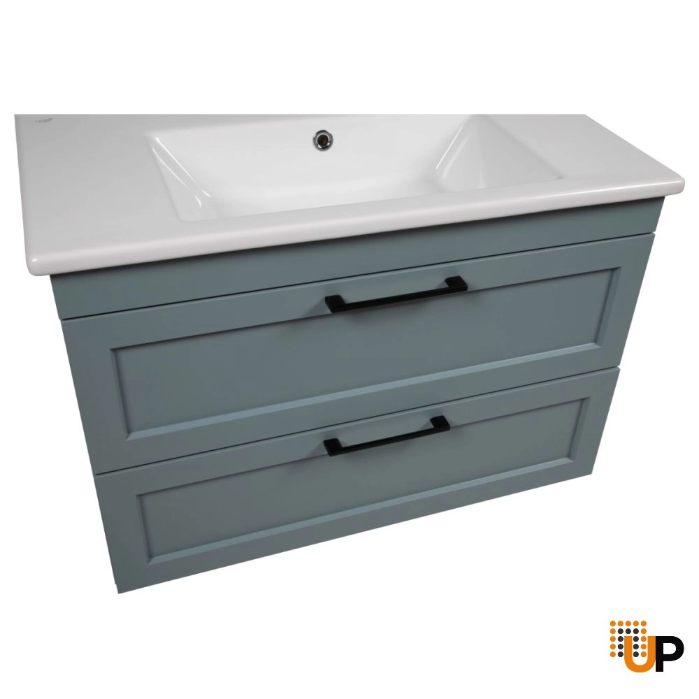 Modern Wall-Mount Bathroom Vanity with Washbasin | Palm Beach Green Matte Collection | Non-Toxic Fire-Resistant MDF-26" photo#6