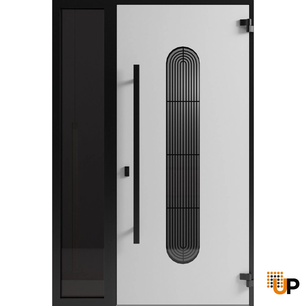 Single swing metal-aluminum modern exterior door with triplex glass | Ronex 0521 Black | 50 x 80 (36+14 x 80) photo#2