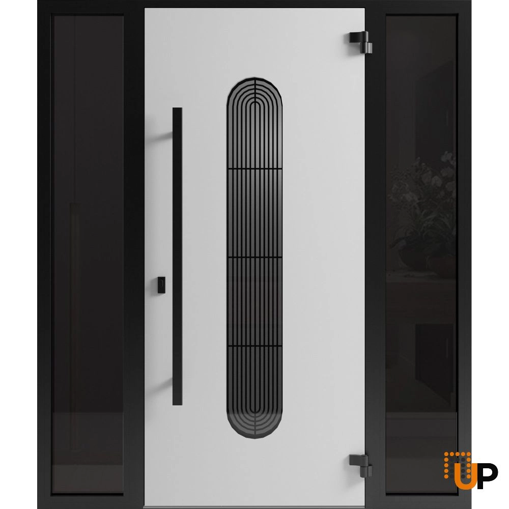 Single swing metal-aluminum modern exterior door with triplex glass | Ronex 0521 Black | 68 x 80 (16+36+16 x 80) photo#2