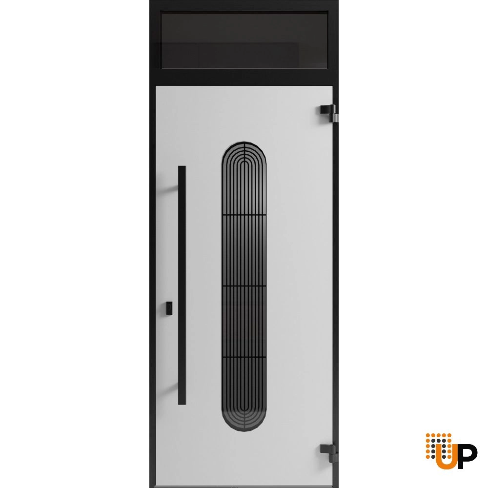 Single swing metal-aluminum modern exterior door with triplex glass | Ronex 0521 Black | 36 x 92 (36 x 80+12) photo#2