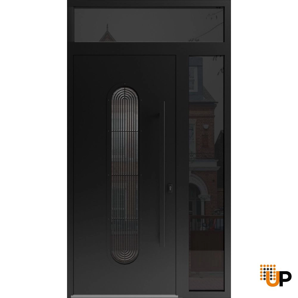 Single swing metal-aluminum modern exterior door with triplex glass | Ronex 0521 Black | 50 x 92 (36+14 x 80+12) photo#1