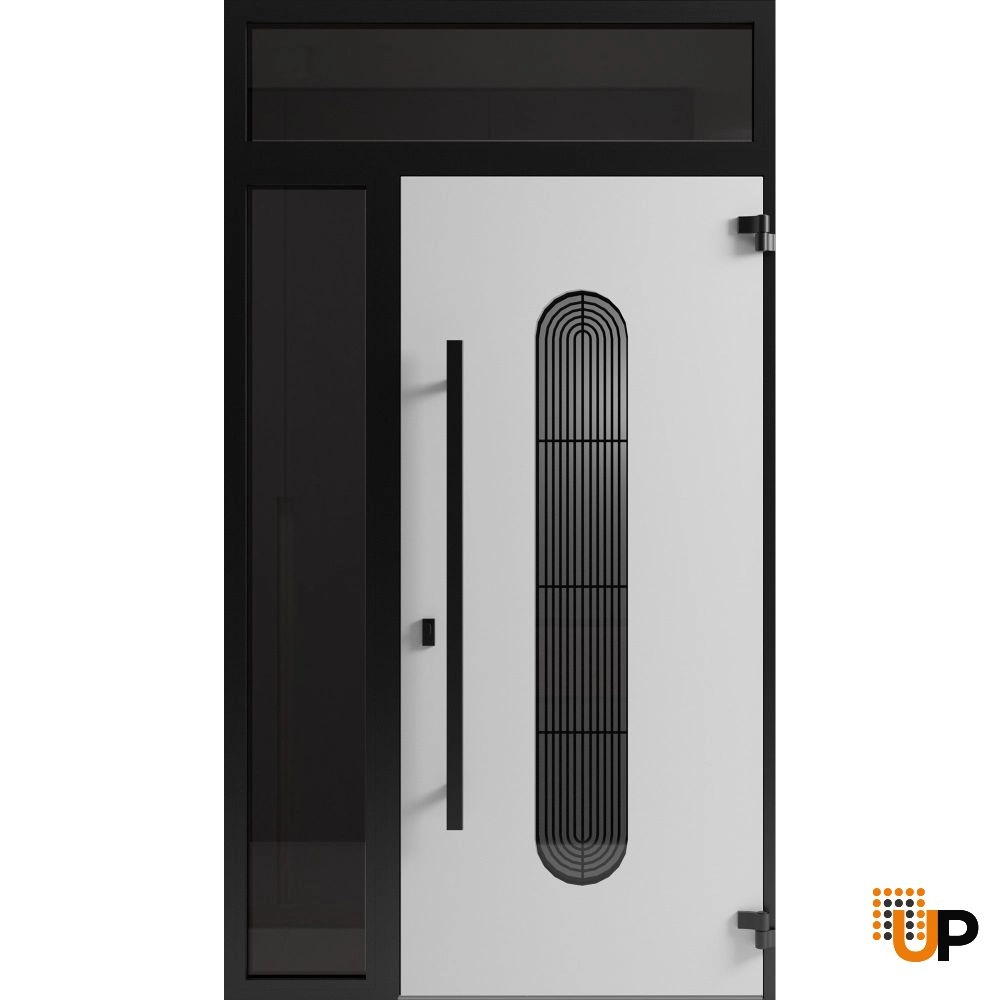 Single swing metal-aluminum modern exterior door with triplex glass | Ronex 0521 Black | 50 x 92 (36+14 x 80+12) photo#2